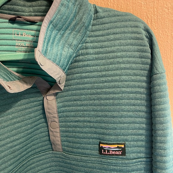 L.L. Bean 1/4 Snap Long Teal Crewneck Sweater with Ribbed Texture - Picture 3 of 10